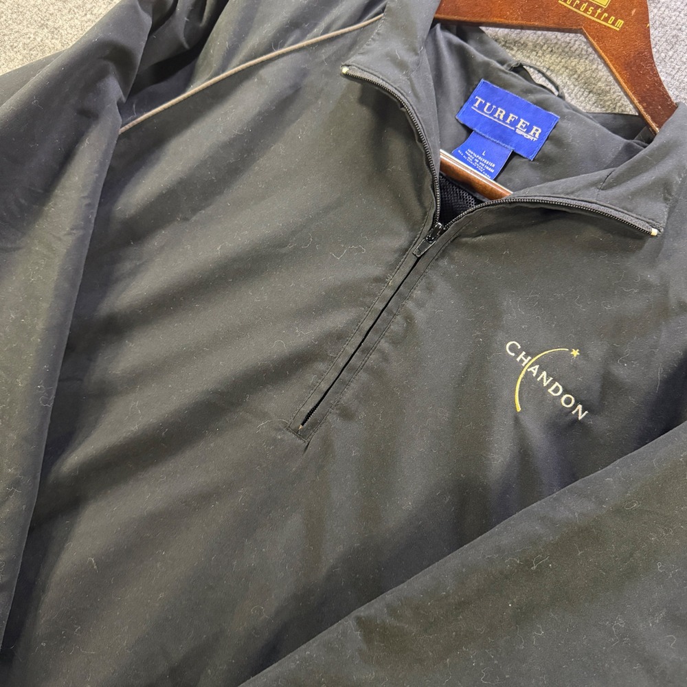Black Chandon Embroidered Quarter Zip Windbreaker Turfer Sport Jacket Men L